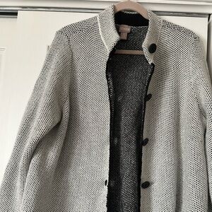 Chico's Black and White Knit Button Jacket/Cardigan XL